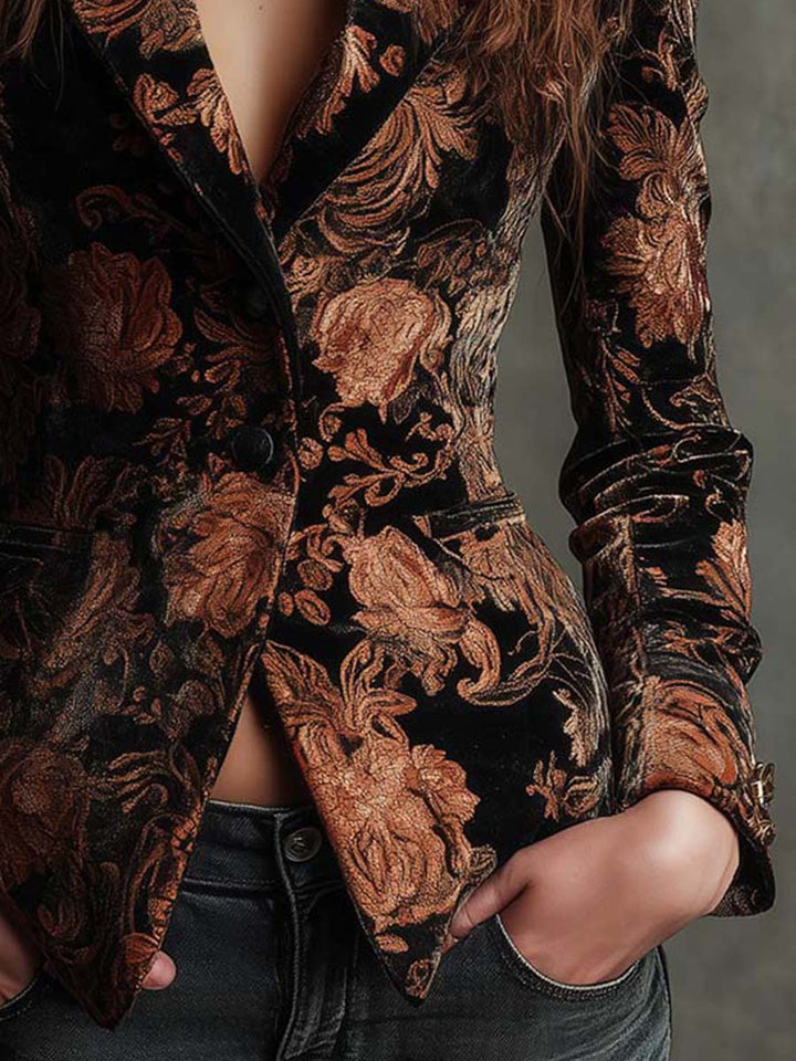 Bertille | Black &amp; Bronze Floral Tailored Blazer