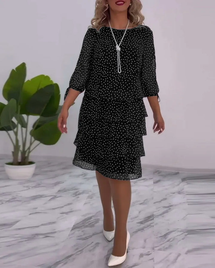 Isolde | Polka Dot Dress with Lace Sleeves