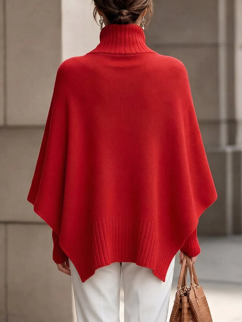 Women's High-Neck Cape-Style Knit Top Red
