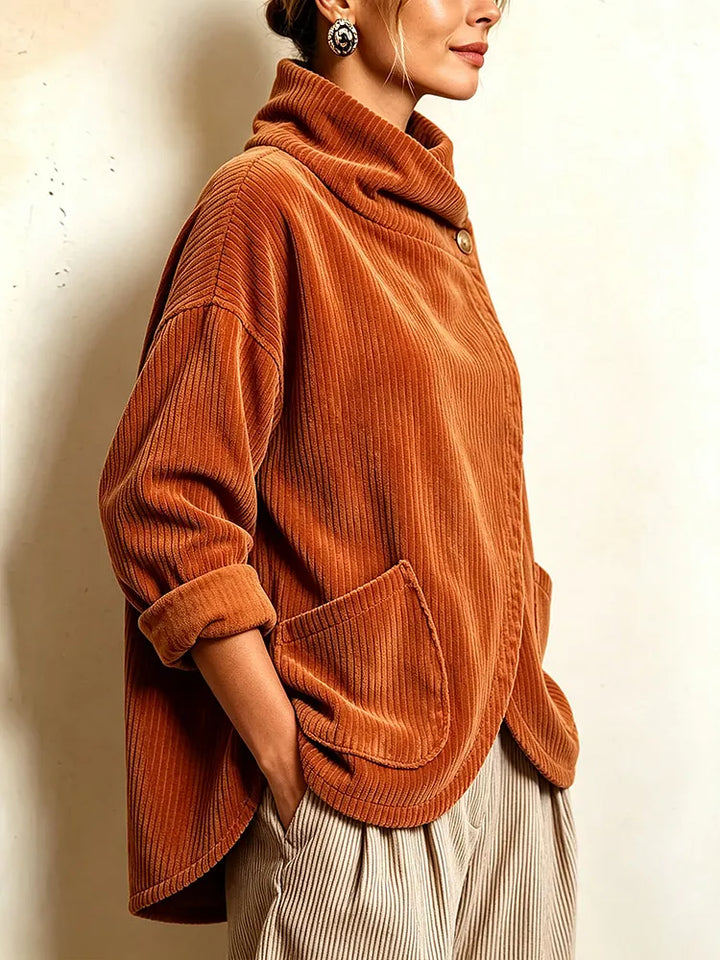 Cozy Asymmetric Button-Accented Corduroy Top Orange