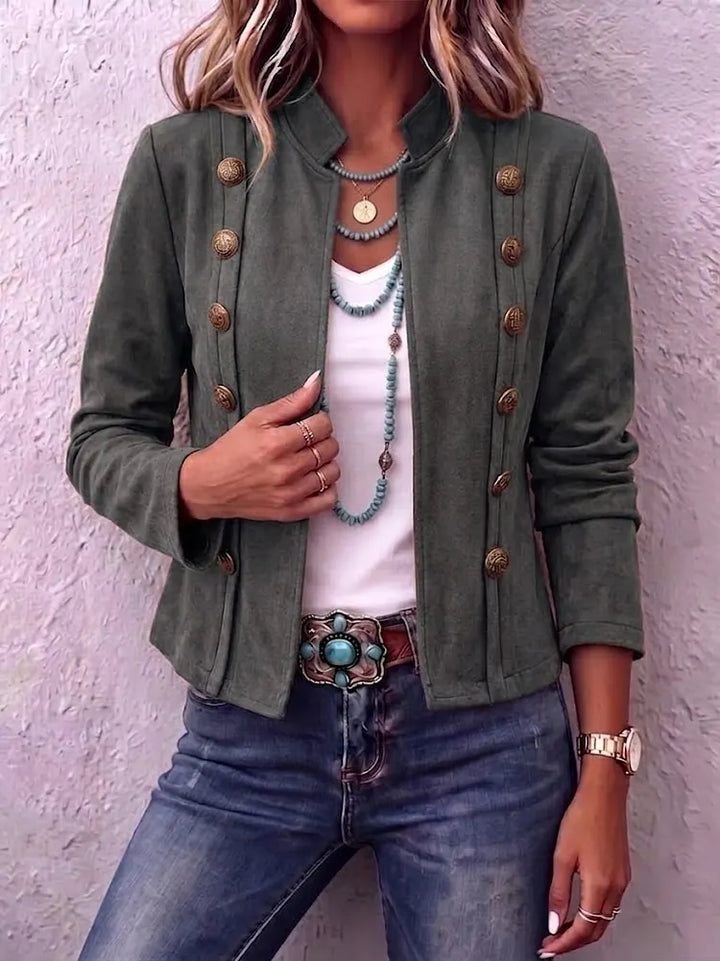 Stand Collar Double-Breasted Suede Vintage Cropped Jacket