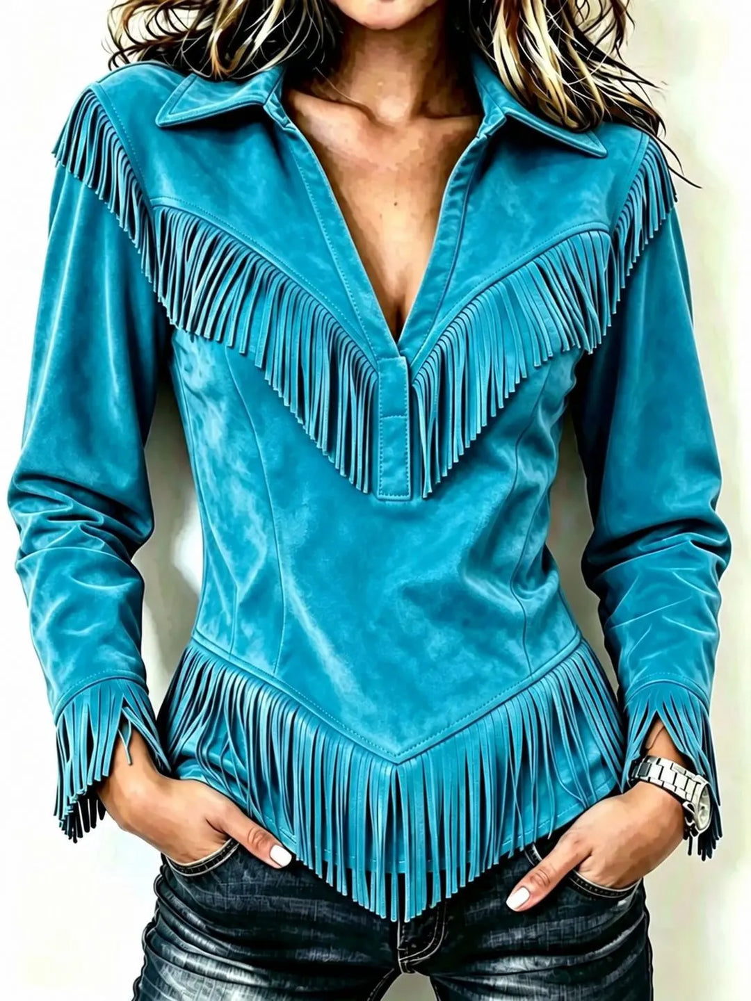 Saskia | Western Fringe Suede Pointed Hem Top