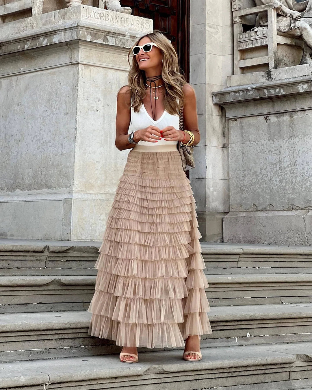 Celestine Tule Maxi Rok Beige