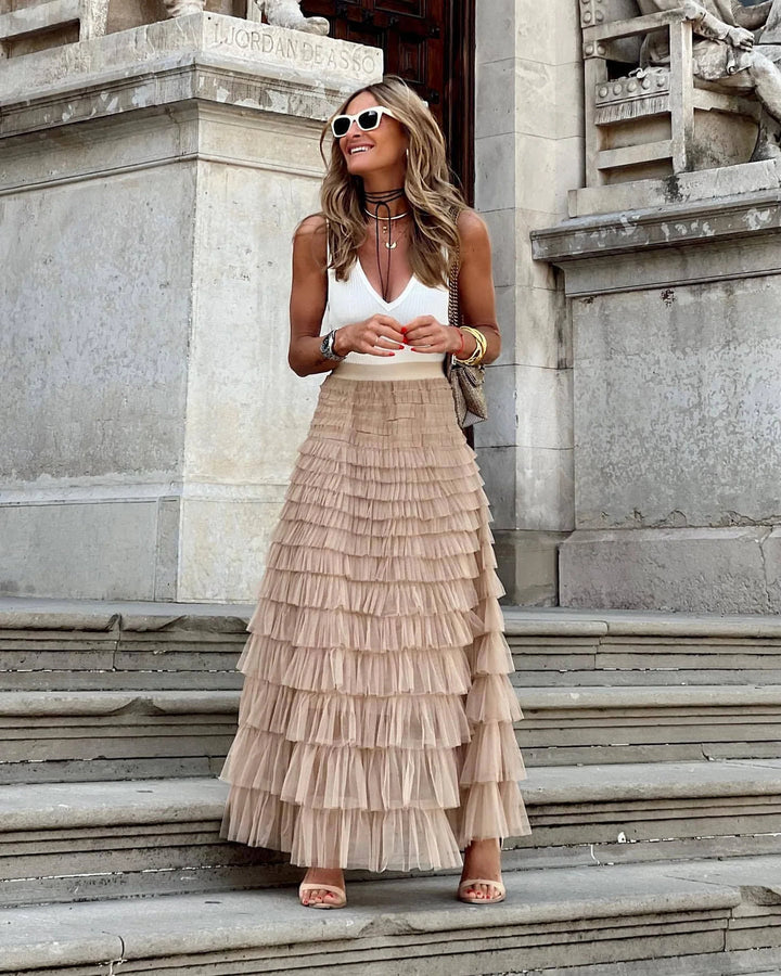Celestine Tule Maxi Rok Beige