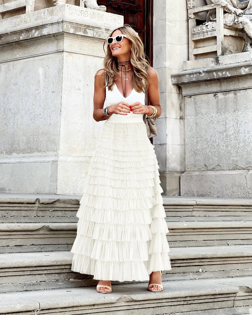Celestine Tule Maxi Rok Wit