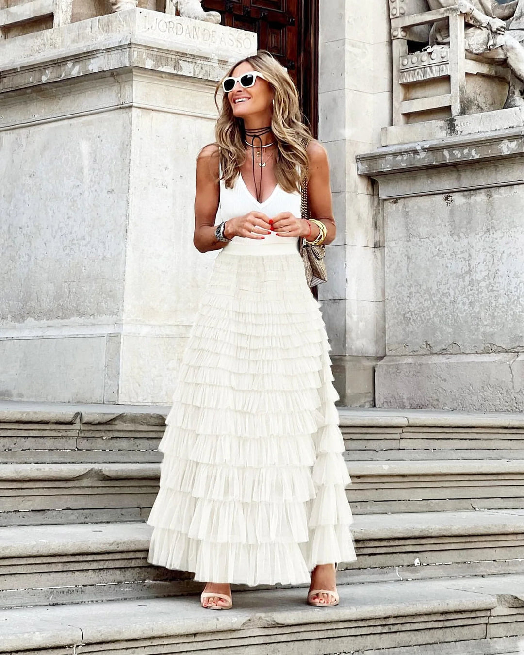 Celestine Tule Maxi Rok Wit