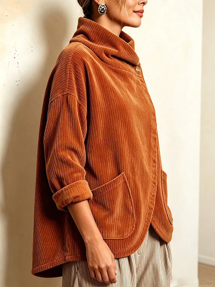 Cozy Asymmetric Button-Accented Corduroy Top