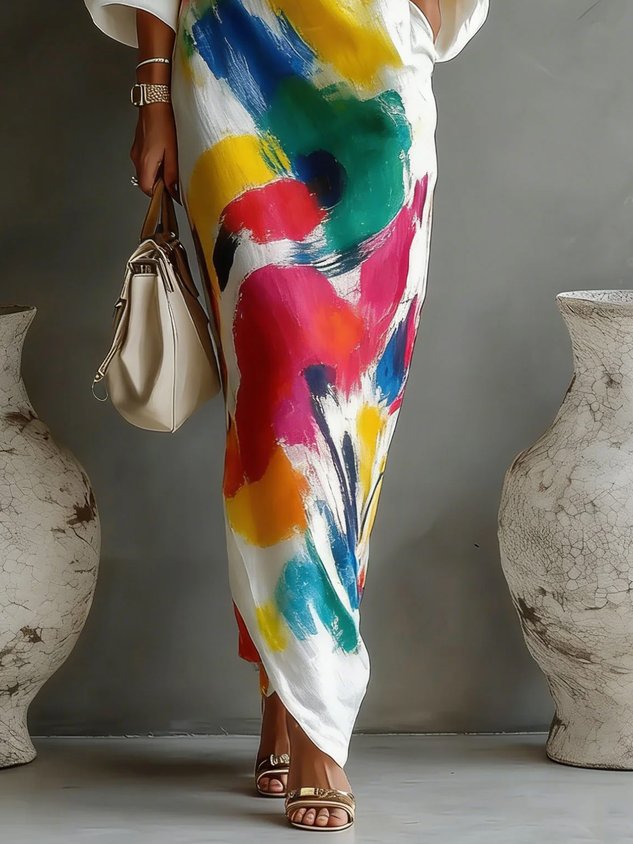 Daniella | Abstract Print One-Shoulder Maxi Dress
