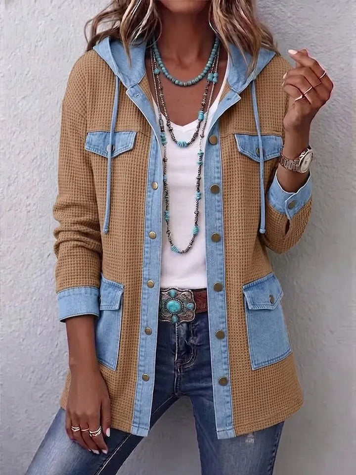 Marchessa | Color-Block Abstract Jacquard Knit Cardigan with Diagonal Button Fastening