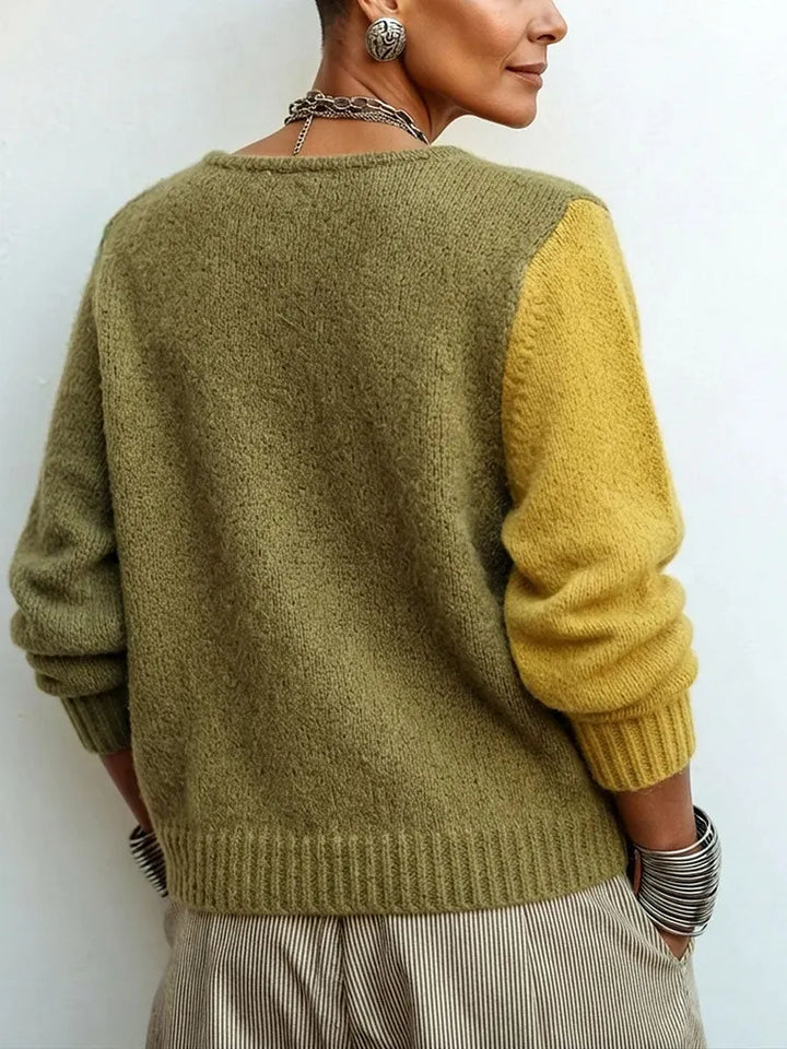 Artisti Cozy Asymmetric Color-Block Knit Sweater Green
