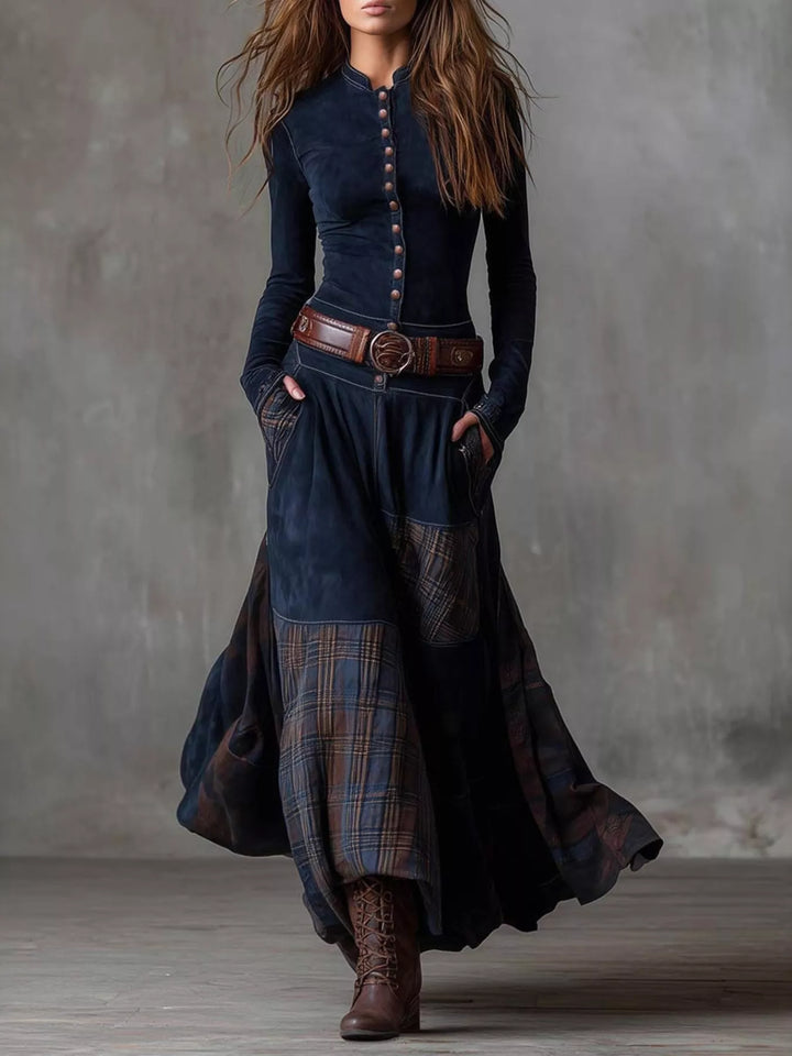 Marietta | Plaid Button Front Long Sleeve Dress