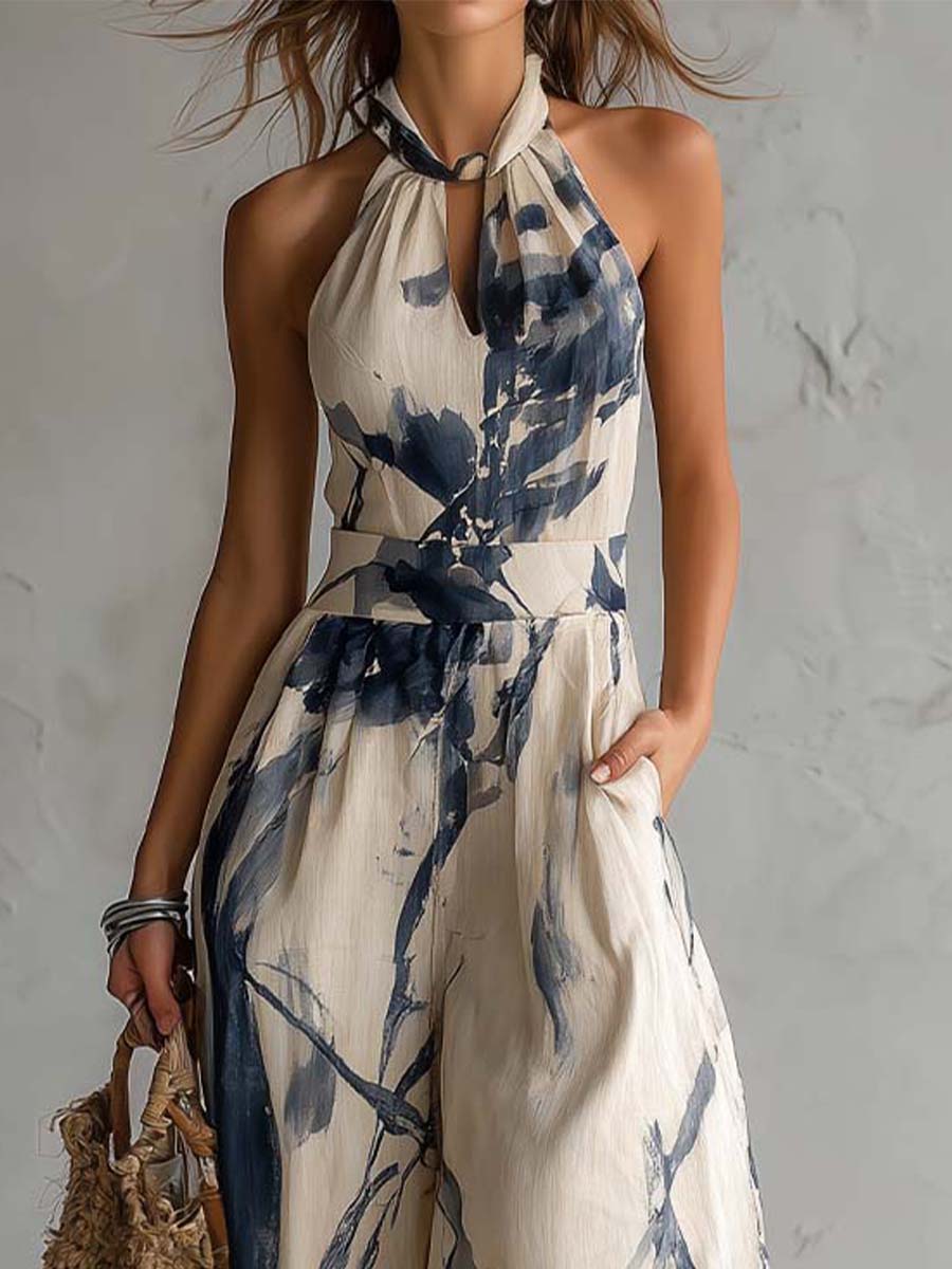 Sabrina | Ink Wash Halter Jumpsuit