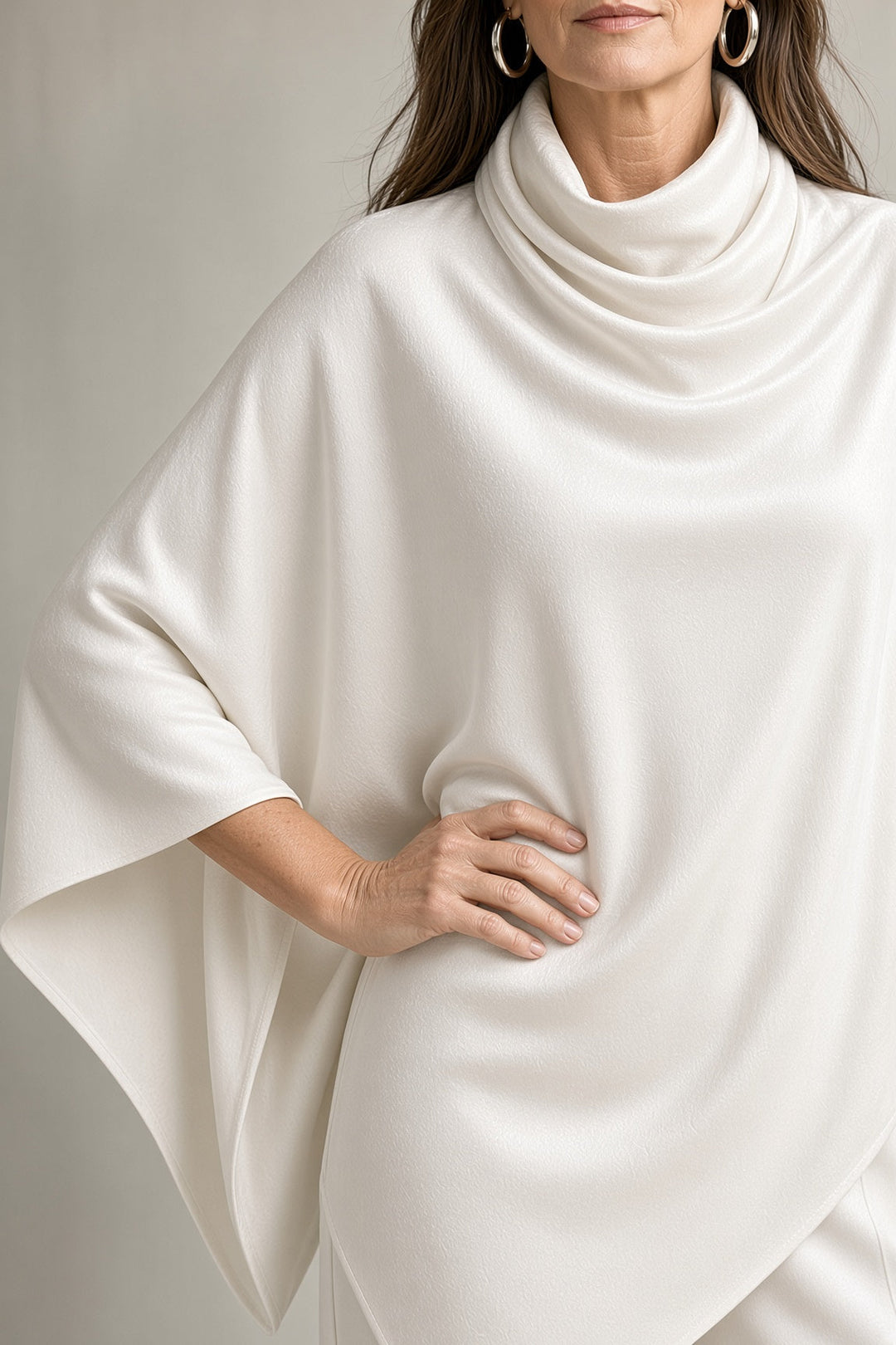 Thalia | Velvet Cowl-Neck Poncho Top and Wide-Leg Pants Set