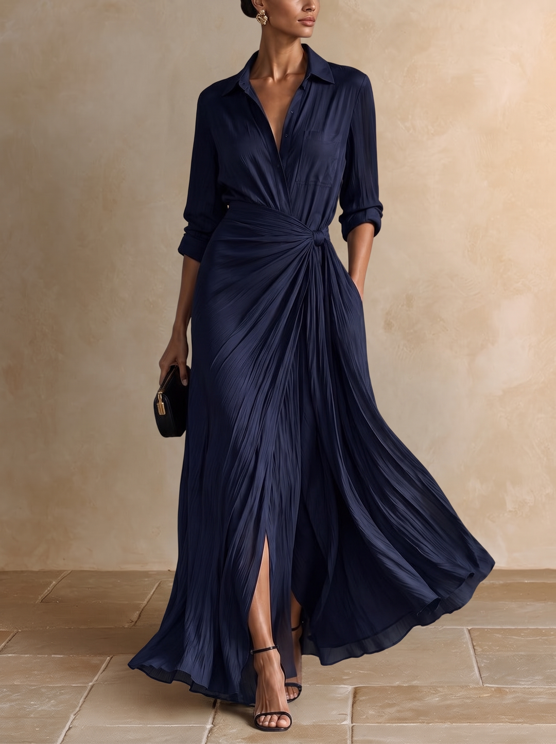 Allegra | Shirt Collar Maxi Dress with Waist Knot
