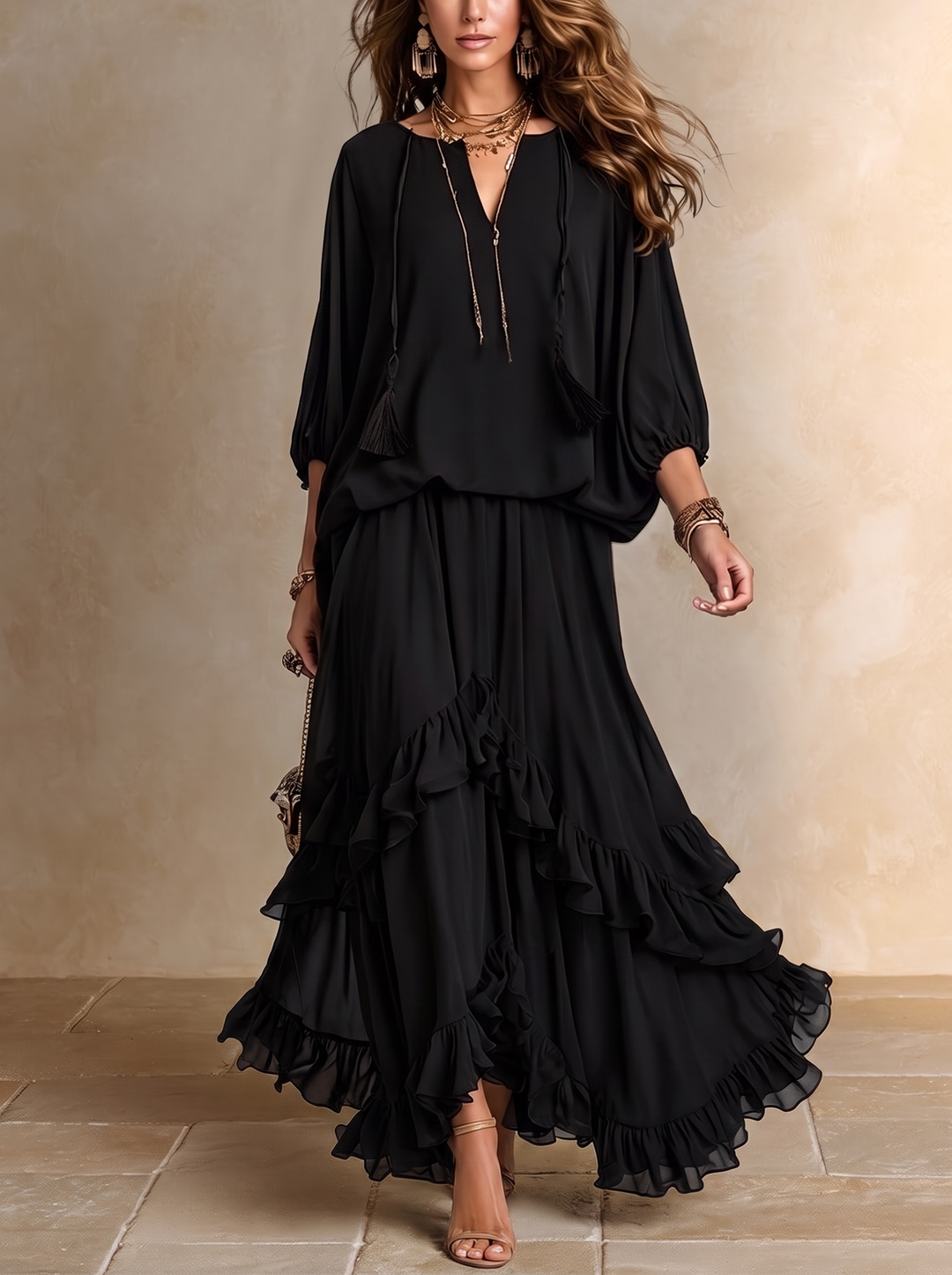 Annalisa | Chiffon Top and Tiered Ruffle Skirt Set