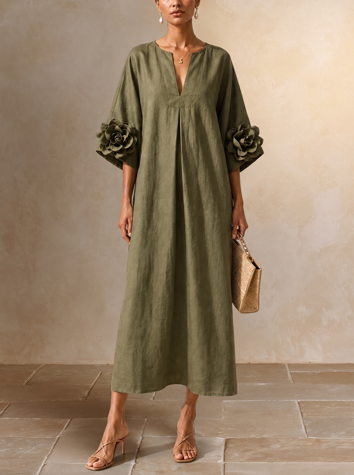 Floriana | Midi Dress with Appliqué Flower Sleeves