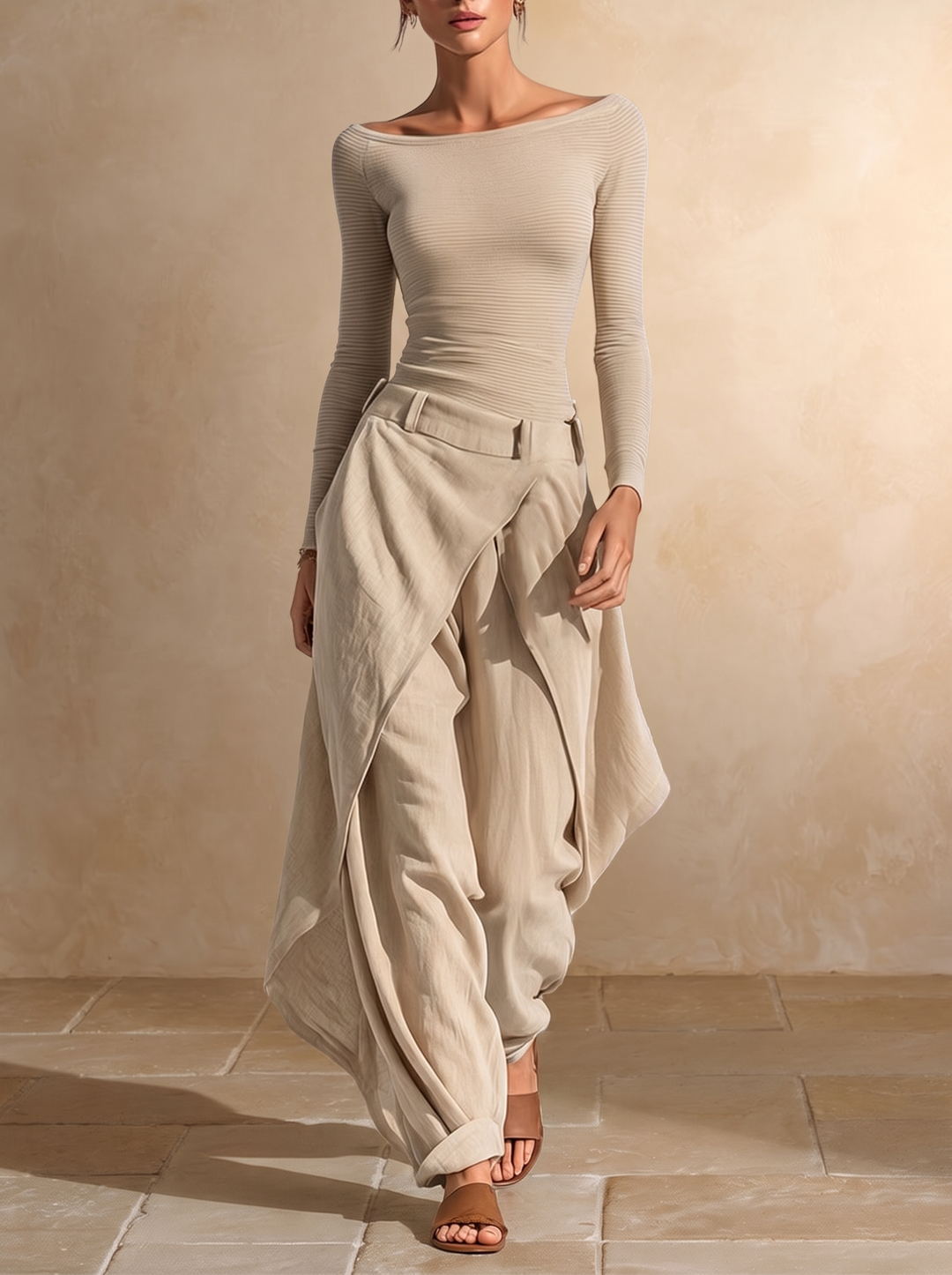 Orsola | Boat-Neck Top and Layered Pants Set