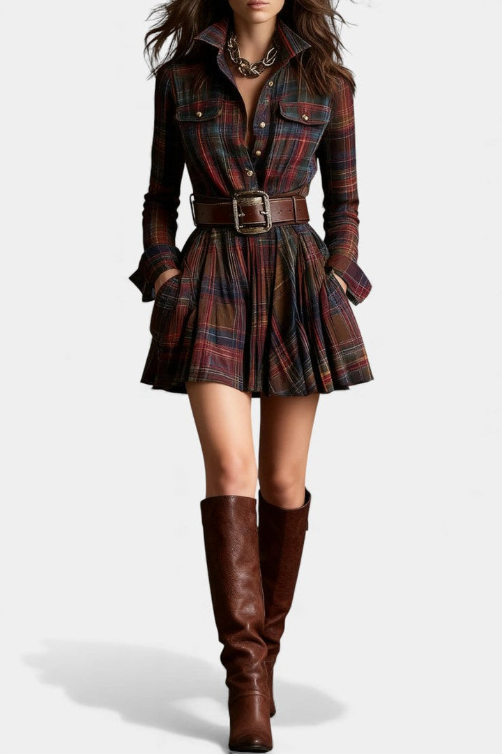 Bogdana | Vintage Plaid Mini Dress with Belt