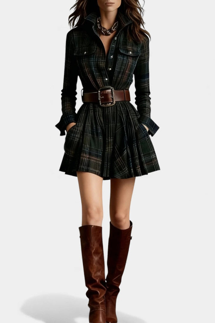 Bogdana | Vintage Plaid Mini Dress with Belt