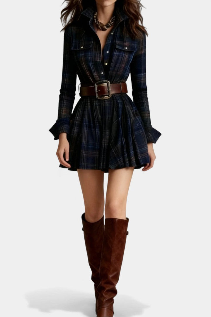 Bogdana | Vintage Plaid Mini Dress with Belt