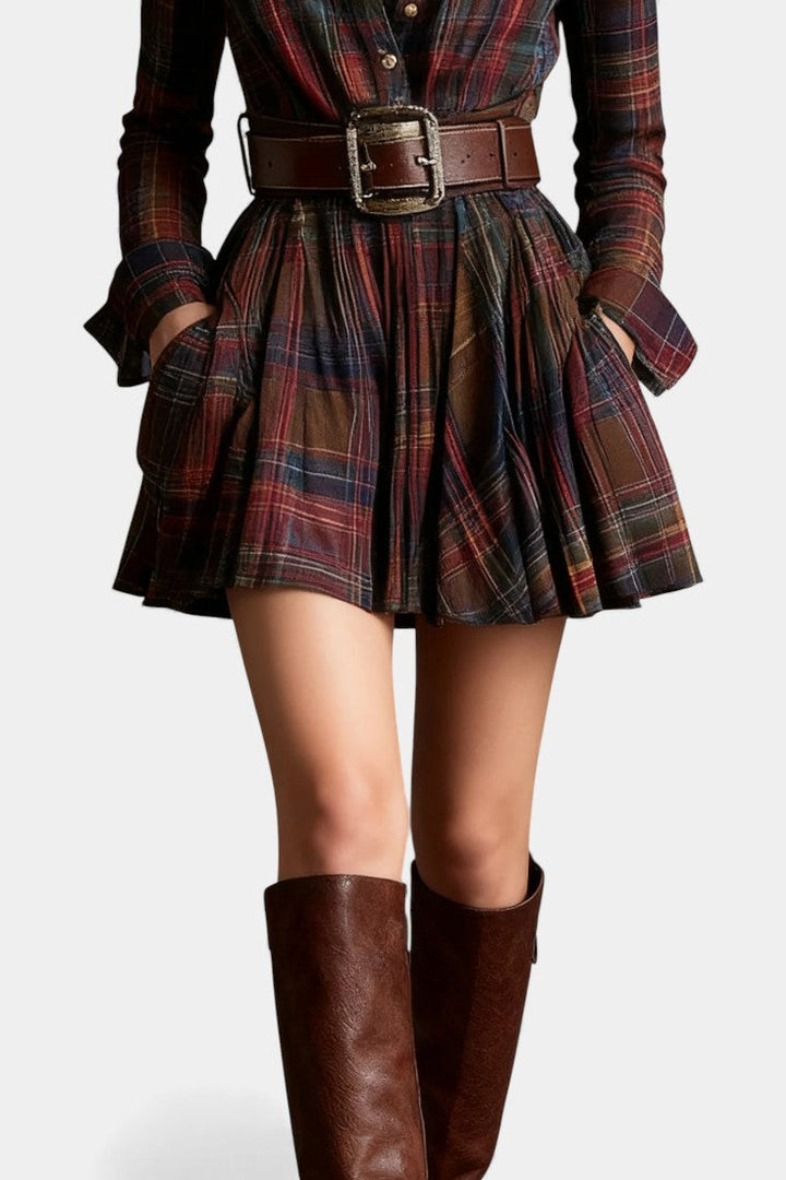 Bogdana | Vintage Plaid Mini Dress with Belt