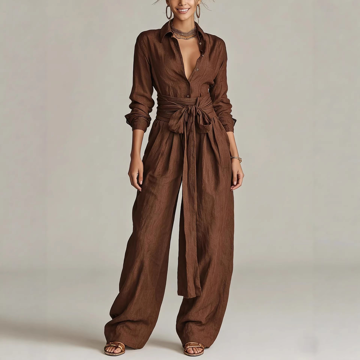 Betty | Tie-Waist Shirt and Wide-Leg Pants Two-Piece Set for Women