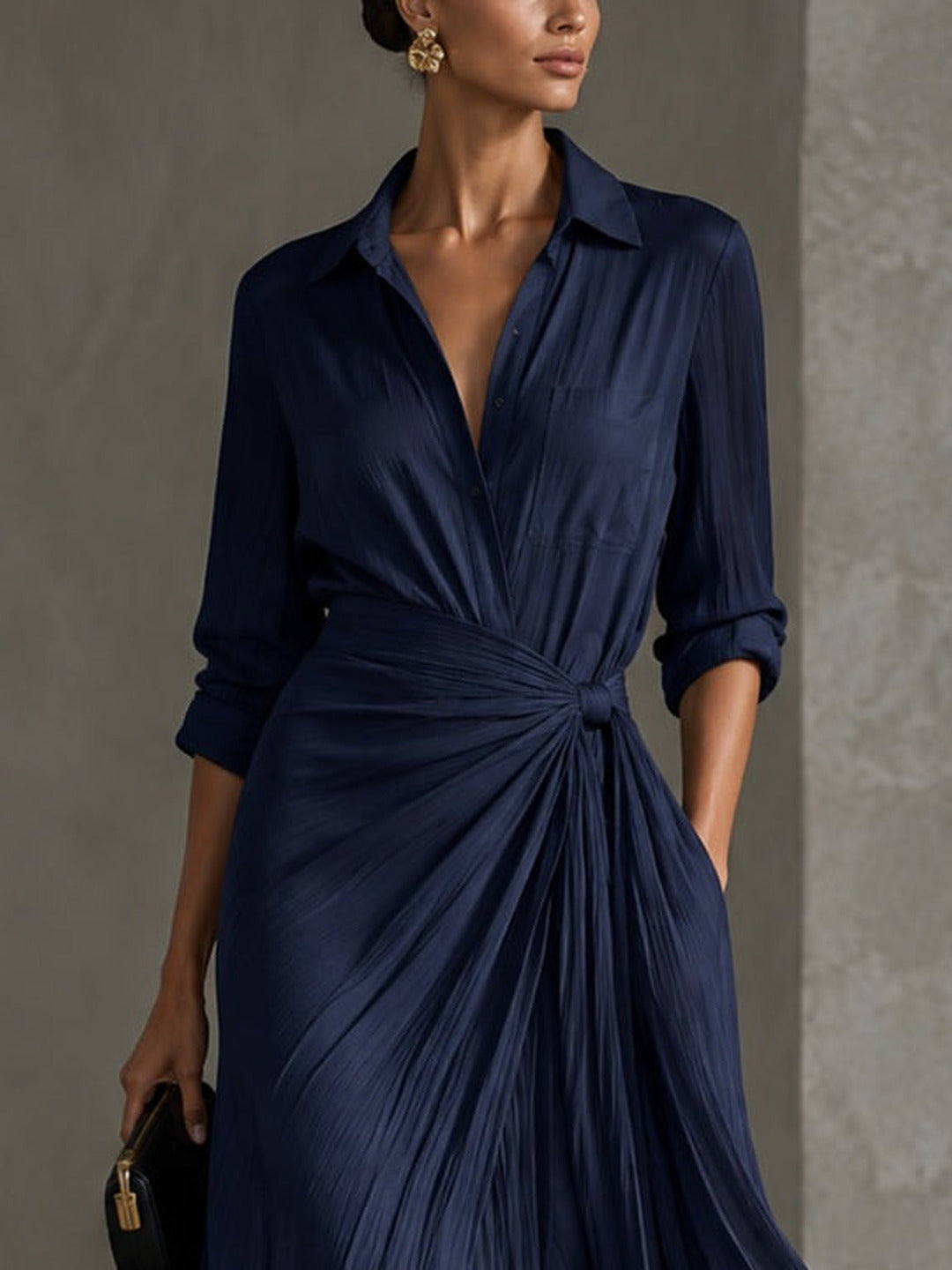 Allegra | Shirt Collar Maxi Dress with Waist Knot
