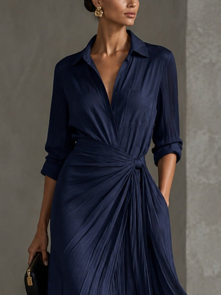 Allegra | Shirt Collar Maxi Dress with Waist Knot