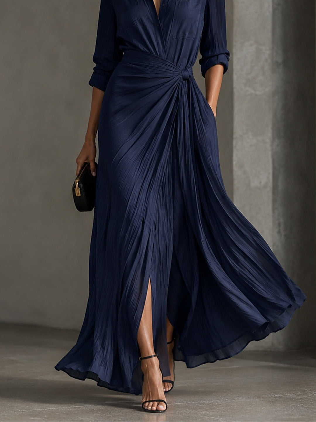 Allegra | Shirt Collar Maxi Dress with Waist Knot