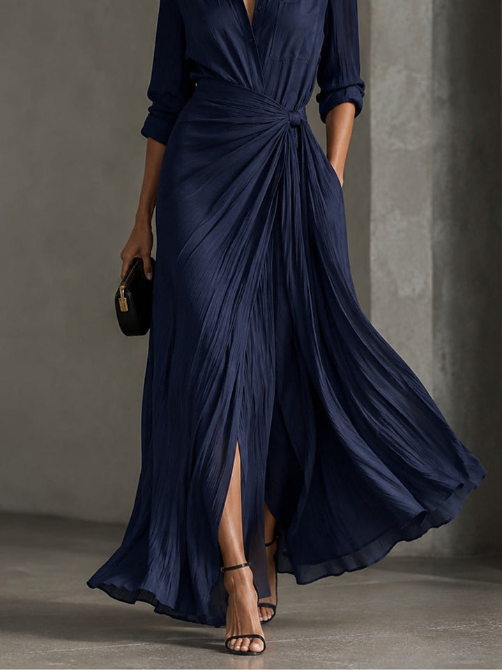 Allegra | Shirt Collar Maxi Dress with Waist Knot