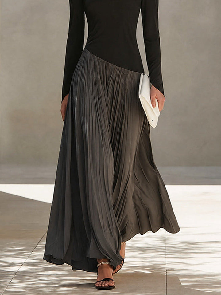 Virginia | Pleated Maxi Dress with Draped Collar