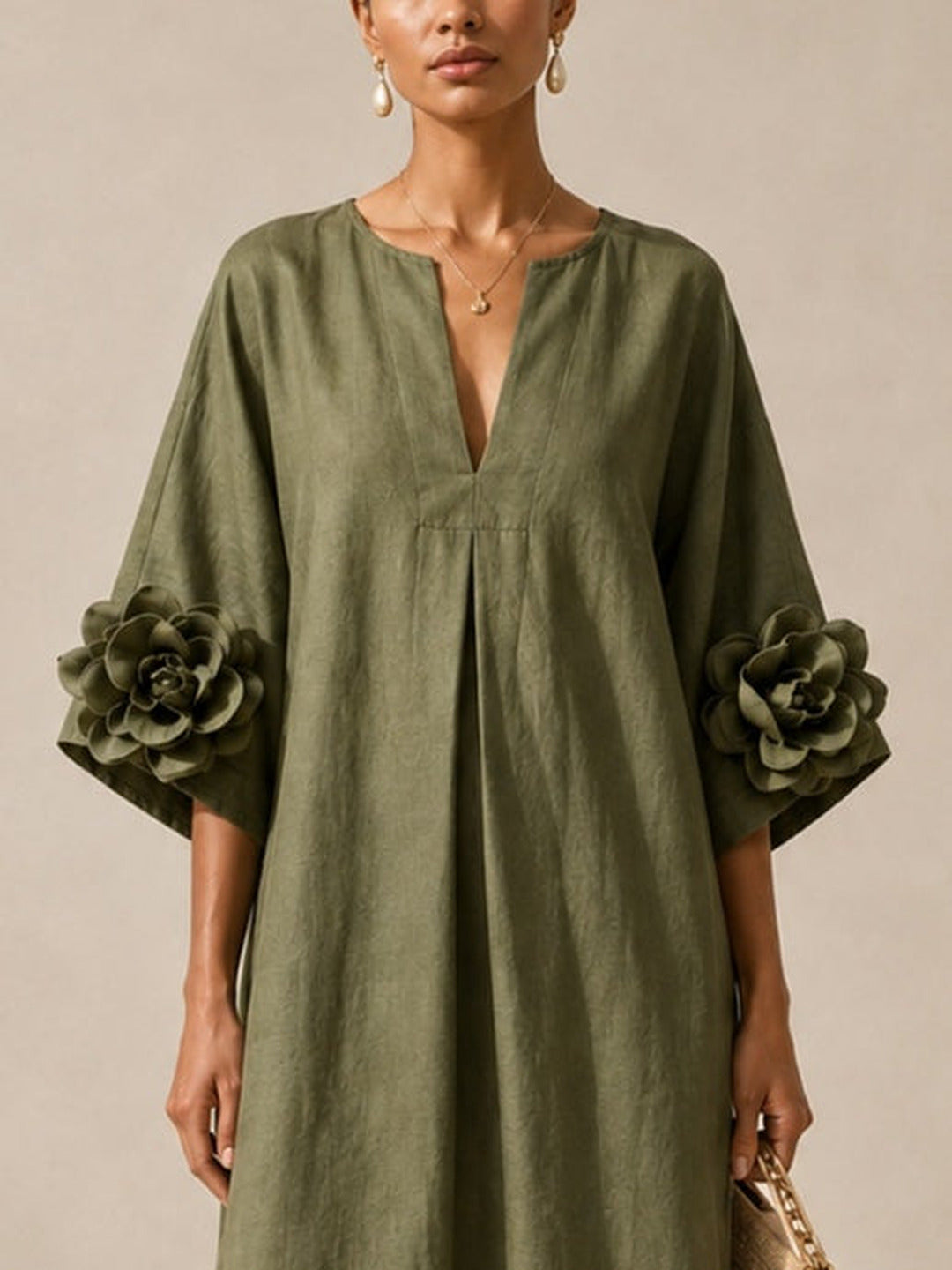 Floriana | Midi Dress with Appliqué Flower Sleeves