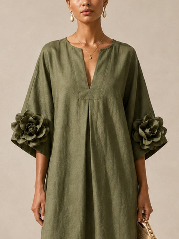 Floriana | Midi Dress with Appliqué Flower Sleeves