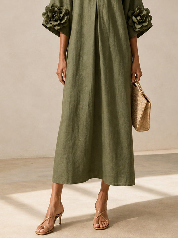 Floriana | Midi Dress with Appliqué Flower Sleeves