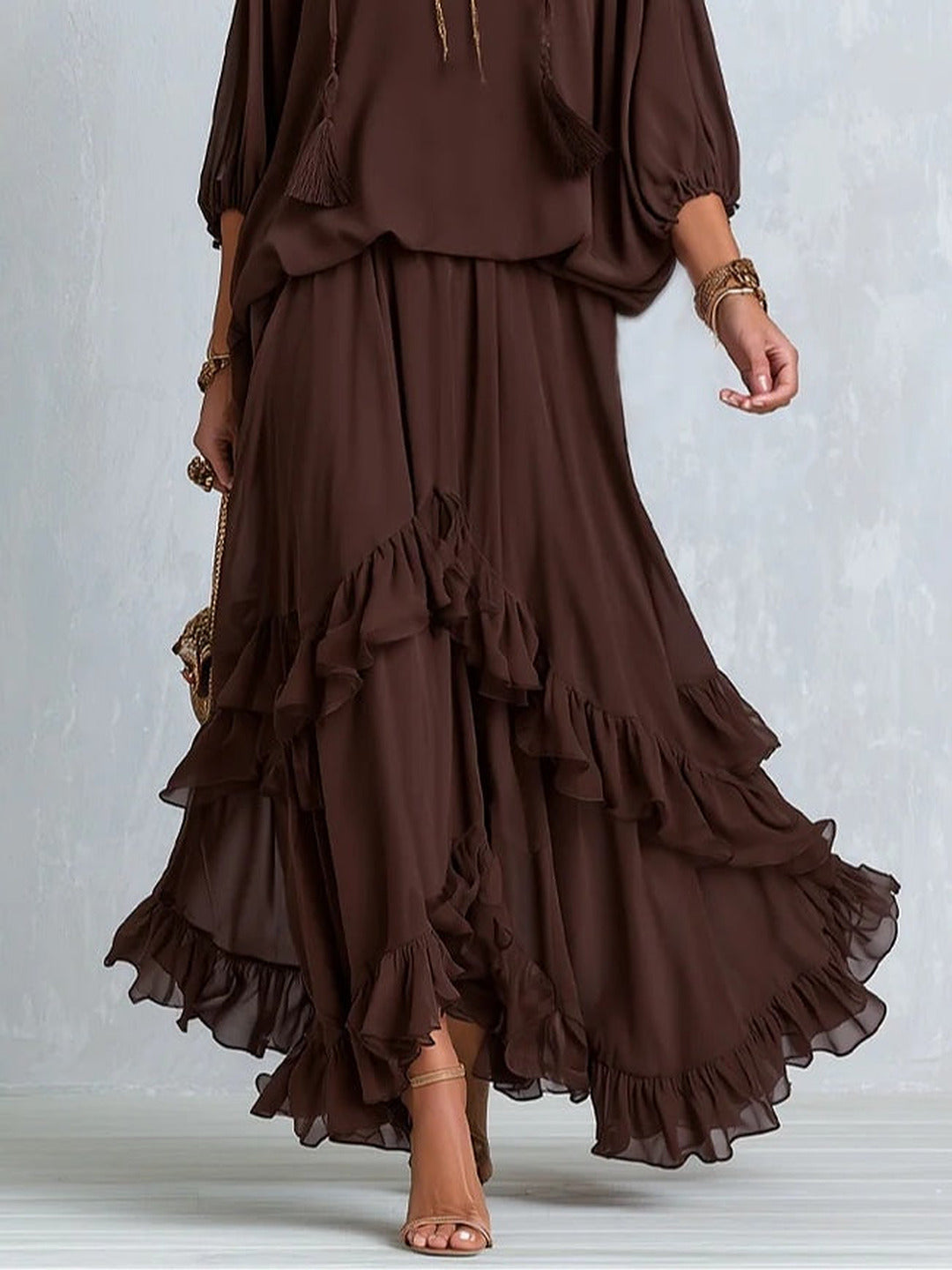 Dalila | Chiffon Top and Diagonal Ruffle Skirt Set