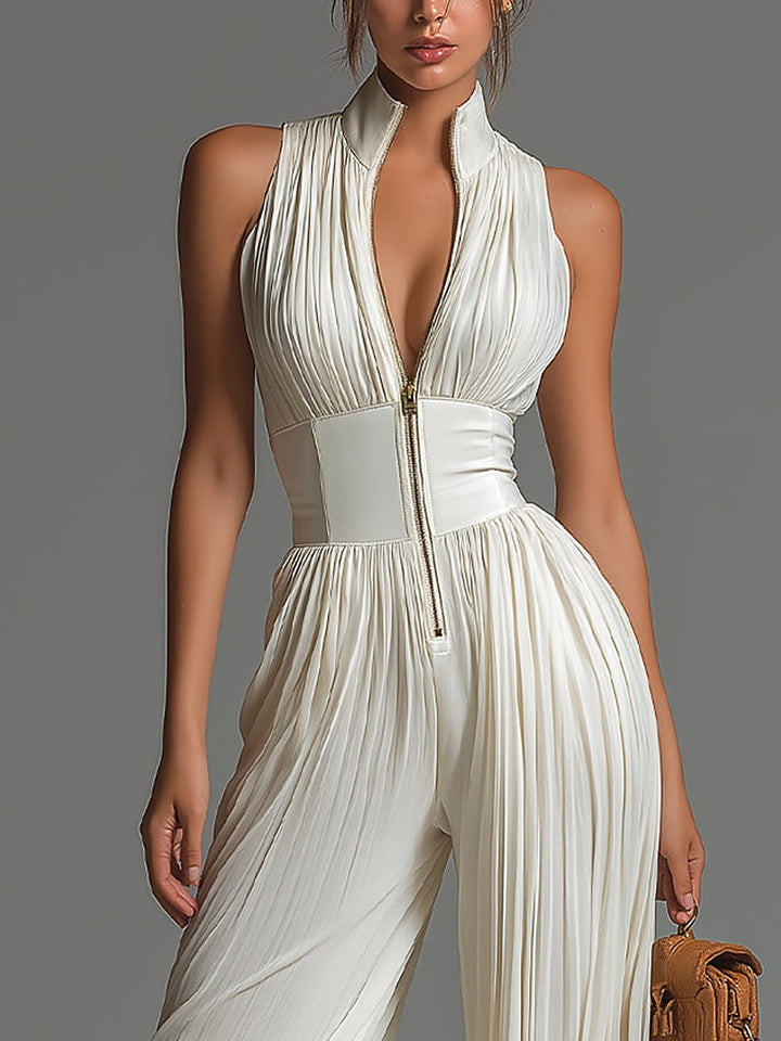 Mariella | Sleeveless Pleated Jumpsuit with Zip