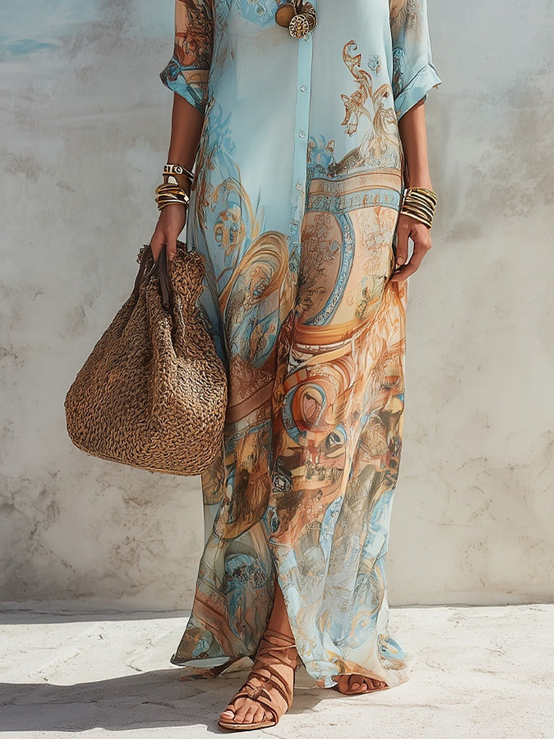 Velia | Baroque Print Maxi Shirt Dress