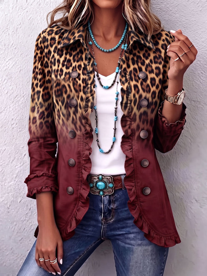 Cassandre | Ombre Leopard Ruffle-Trim Blazer