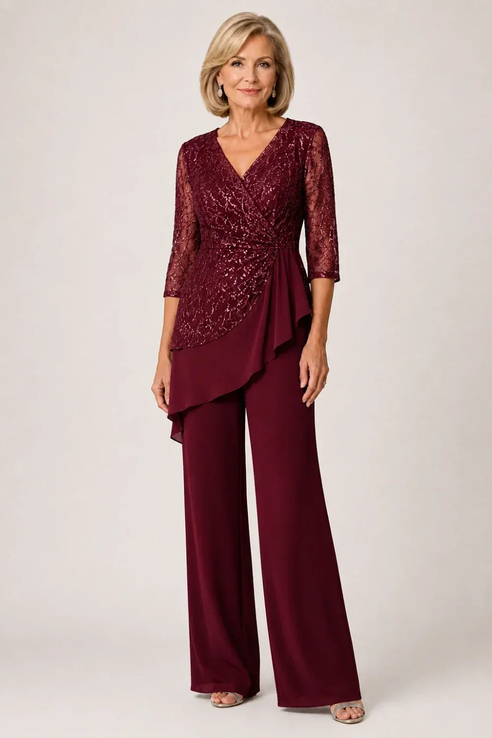 Velinda | Lace Pants Set with Sheer Sleeves