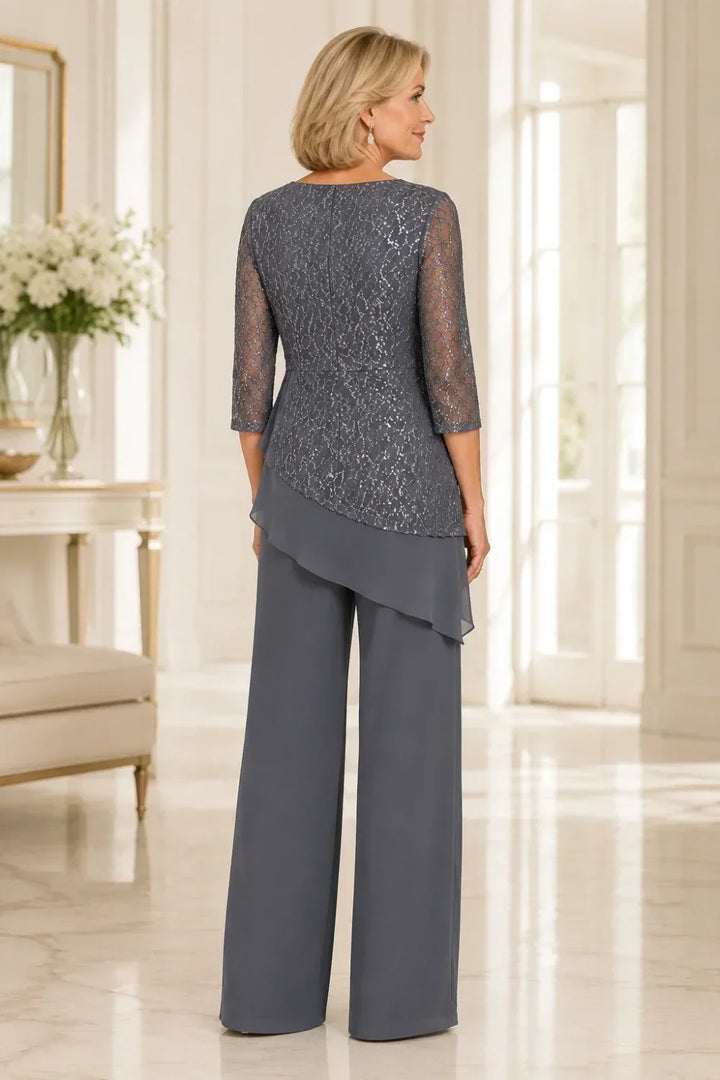 Velinda | Lace Pants Set with Sheer Sleeves
