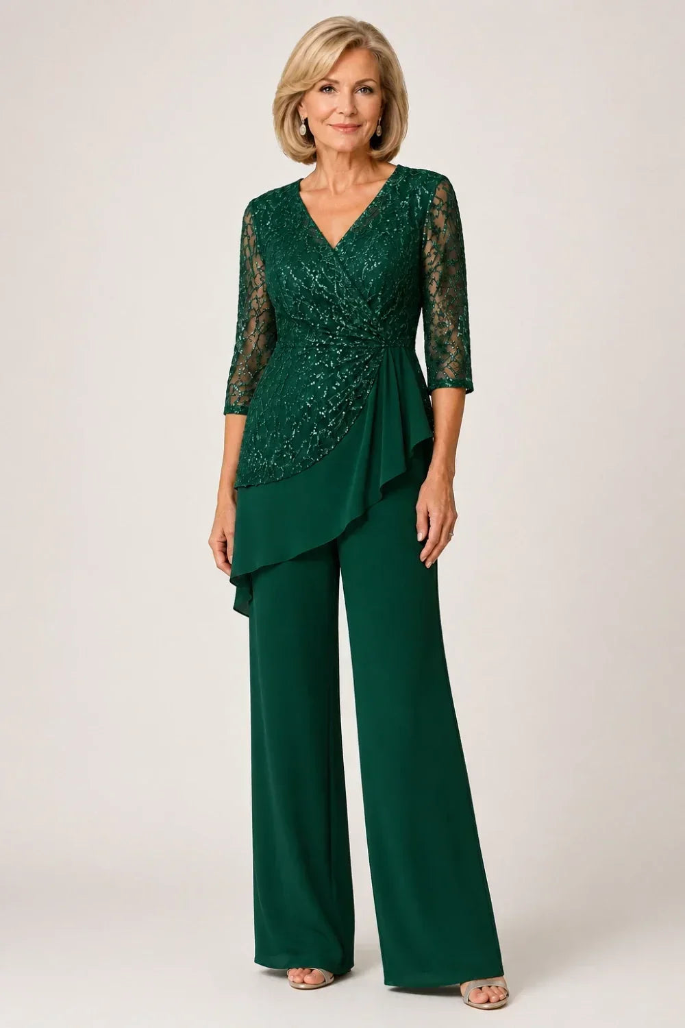Velinda | Lace Pants Set with Sheer Sleeves