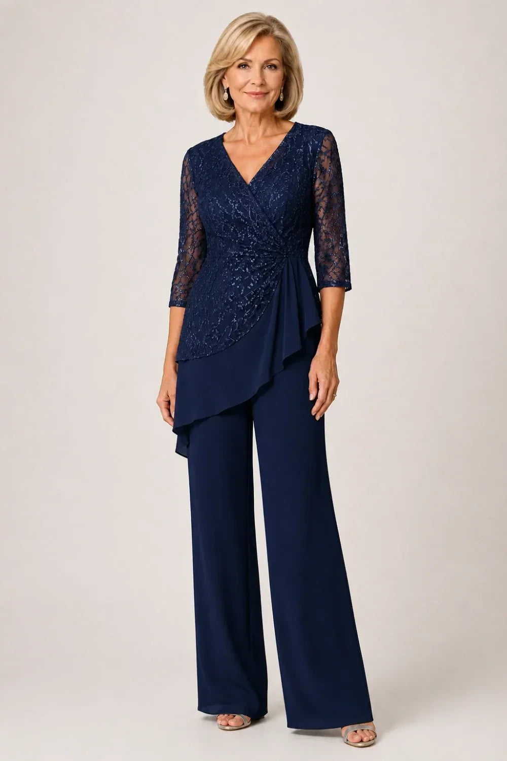 Velinda | Lace Pants Set with Sheer Sleeves
