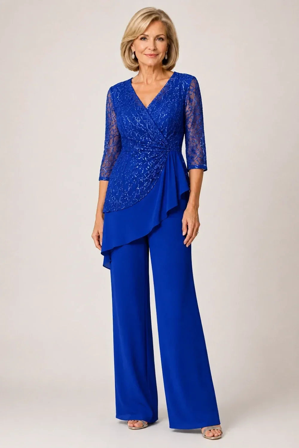 Velinda | Lace Pants Set with Sheer Sleeves