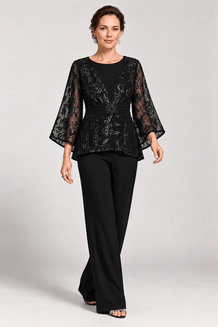 Serenaide | Evening Pants Set with Bell Sleeves