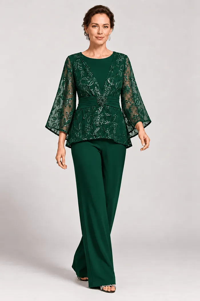Serenaide | Evening Pants Set with Bell Sleeves