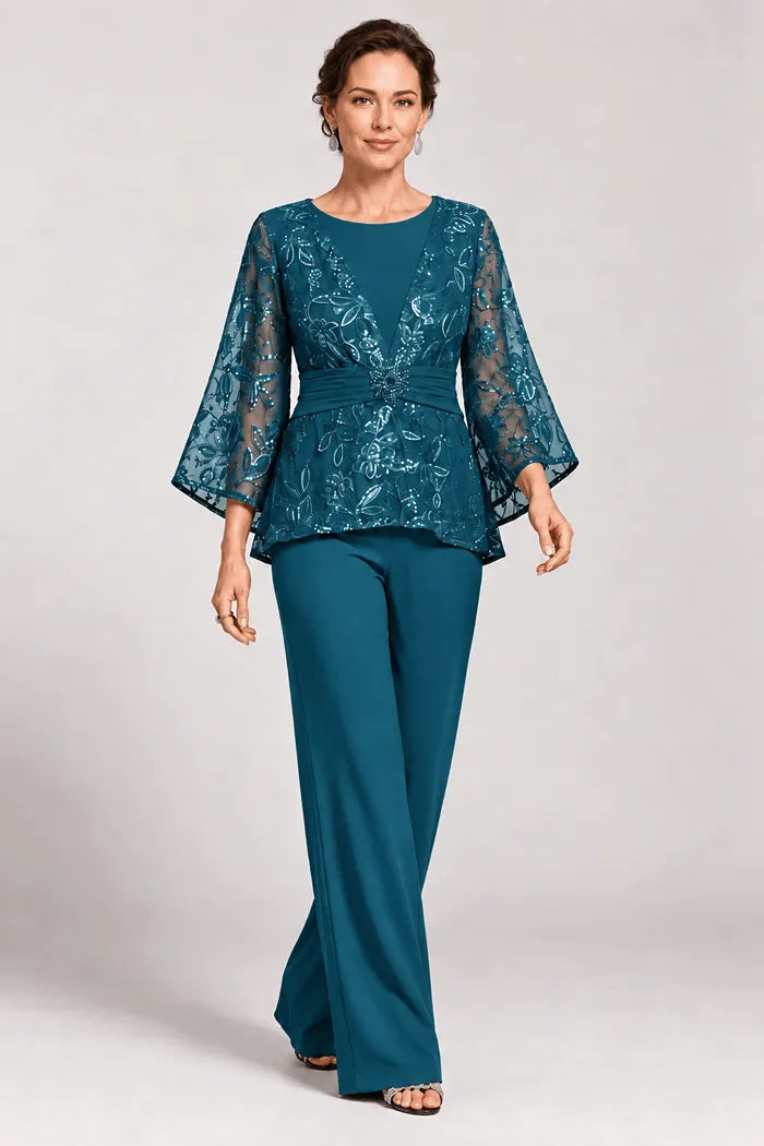 Serenaide | Evening Pants Set with Bell Sleeves
