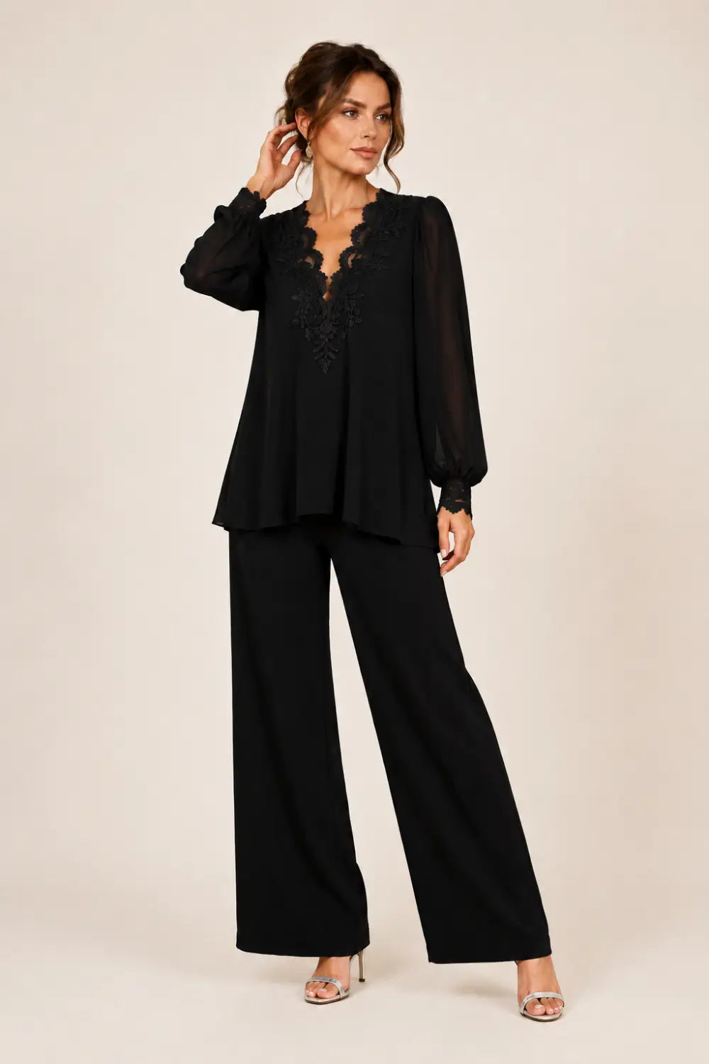 Silvana | V-Neck Chiffon Pants Set