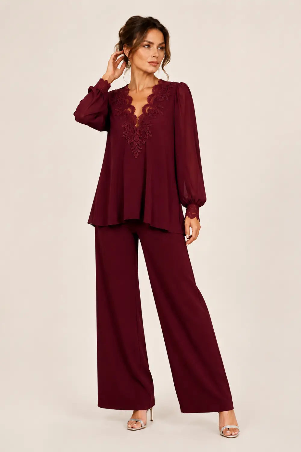Silvana | V-Neck Chiffon Pants Set