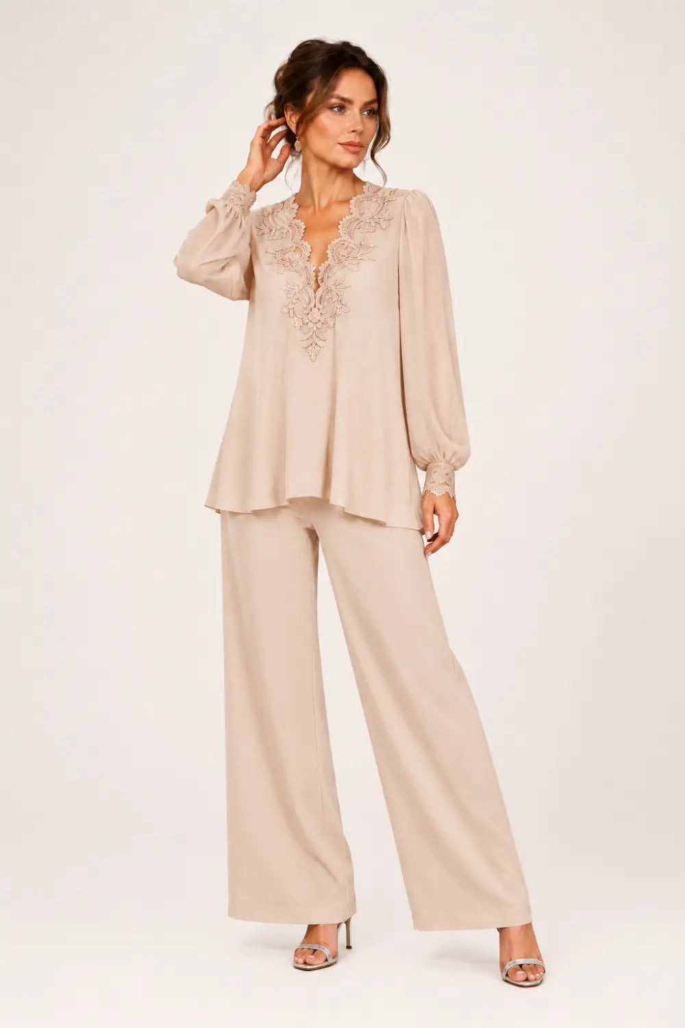 Silvana | V-Neck Chiffon Pants Set
