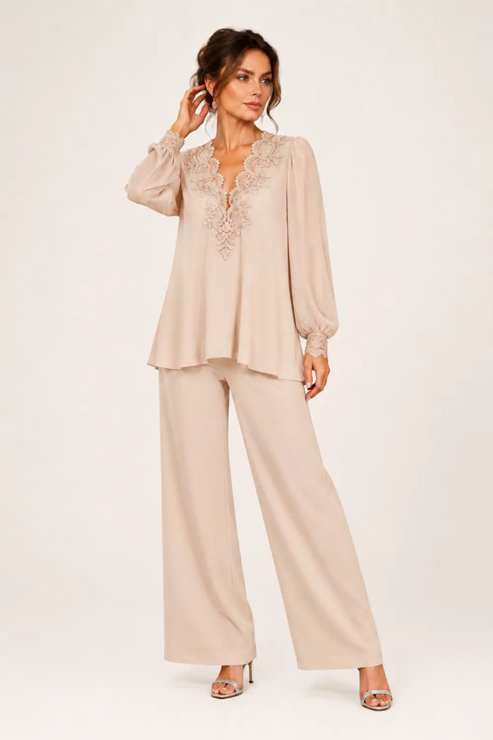 Silvana | V-Neck Chiffon Pants Set